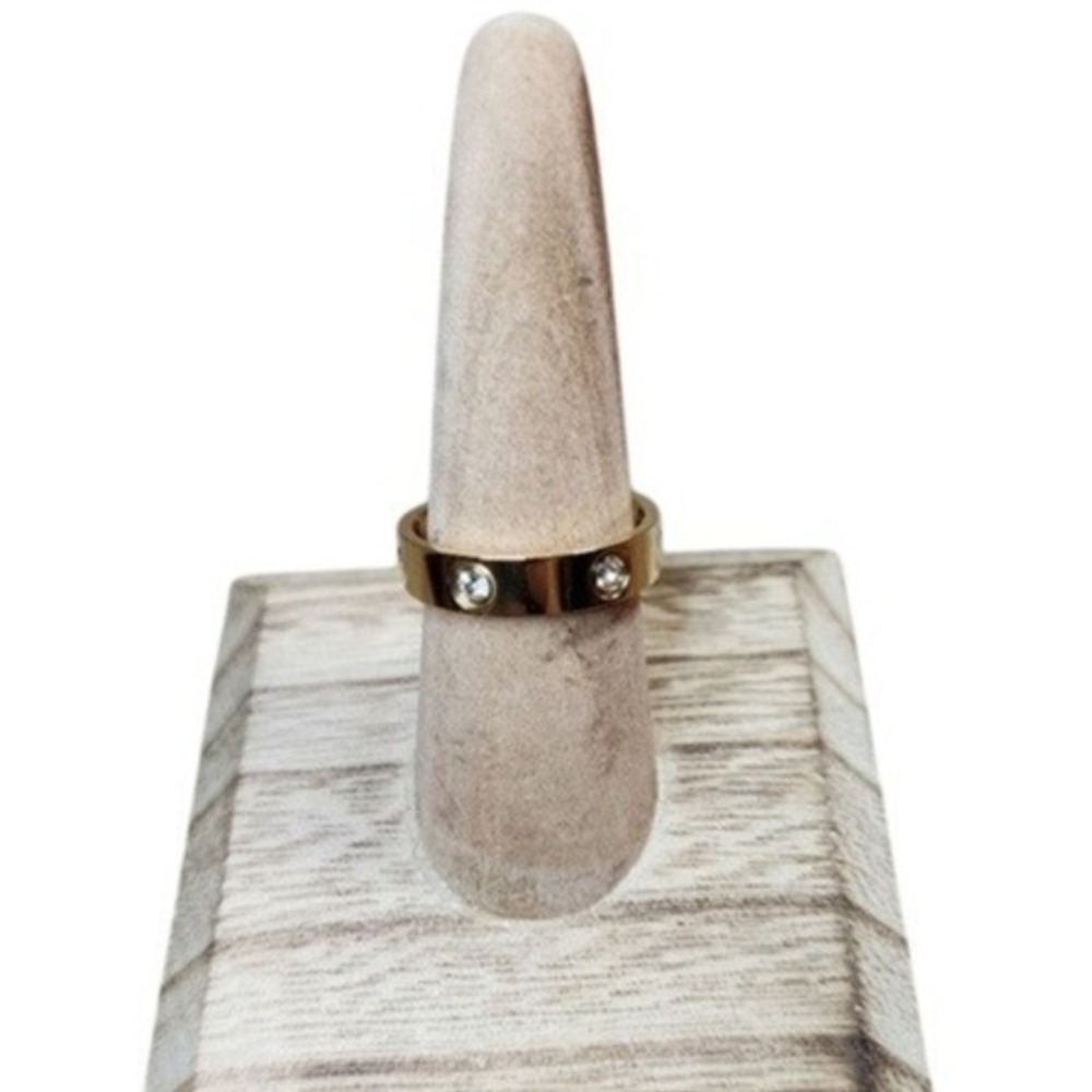 18K Gold-Plated Stainless Steel CZ‎ Station Band Ring Waterproof Size 8